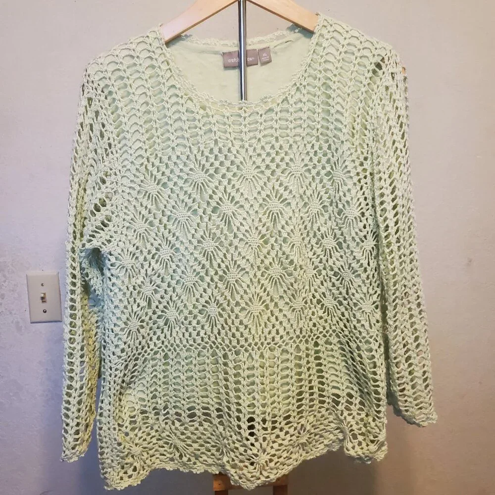 Croft and Barrow green crochet size XL long sleeves - Picture 1 of 12